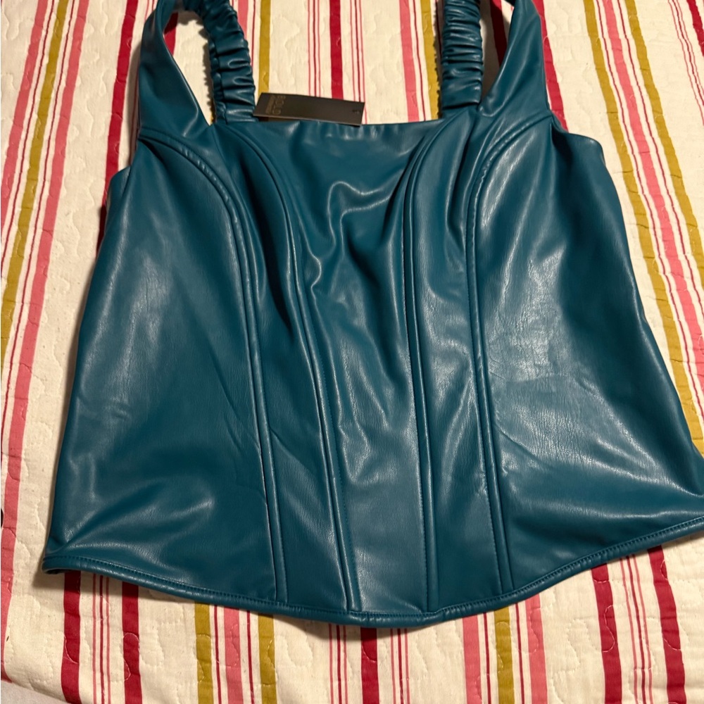 BOLD elements Teal Faux Leather Tank Top